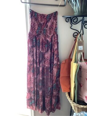 Smocked Pink Paisley Maxi Dress with Blue Accents by Karma Highway - unbranded